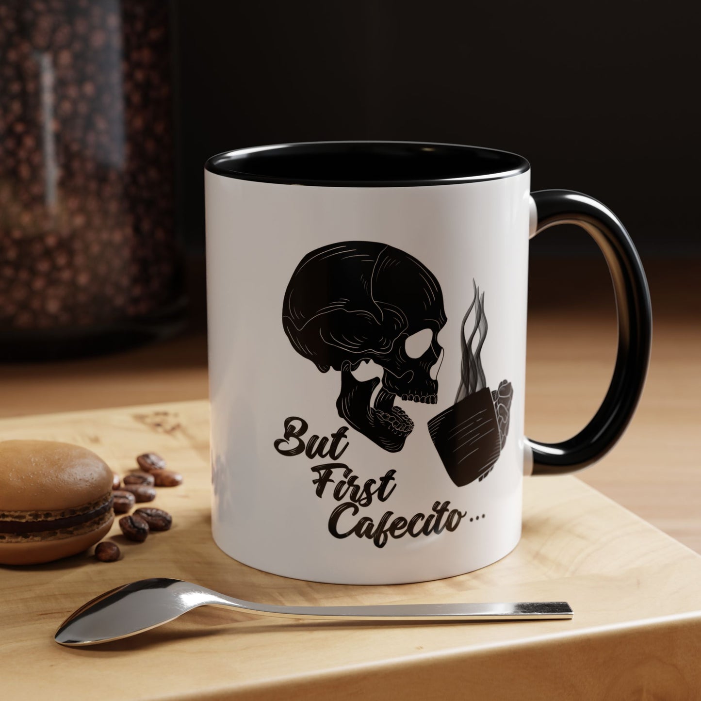 But first Cafecito Black Skull Art Accent Coffee Mug