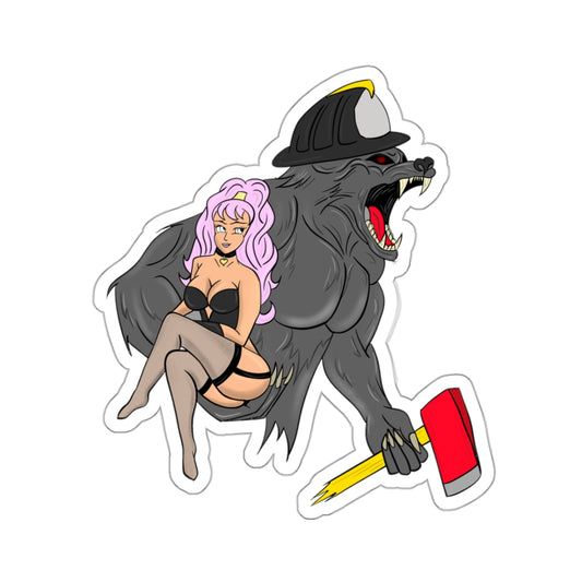 Werewolf Firefighter Rescue Sexy Damsel in Distress Pinup girl Fireman Beast Hero Horror Themed Kiss-Cut Stickers