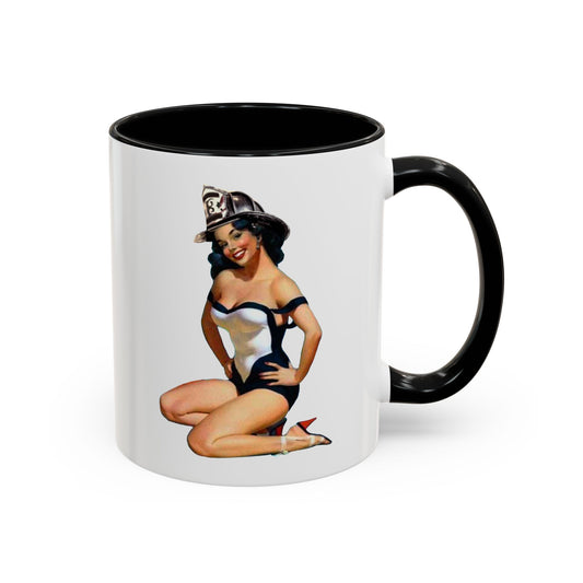 Sexy beautiful pinup firefighter black white bikini girl Coffee Mug