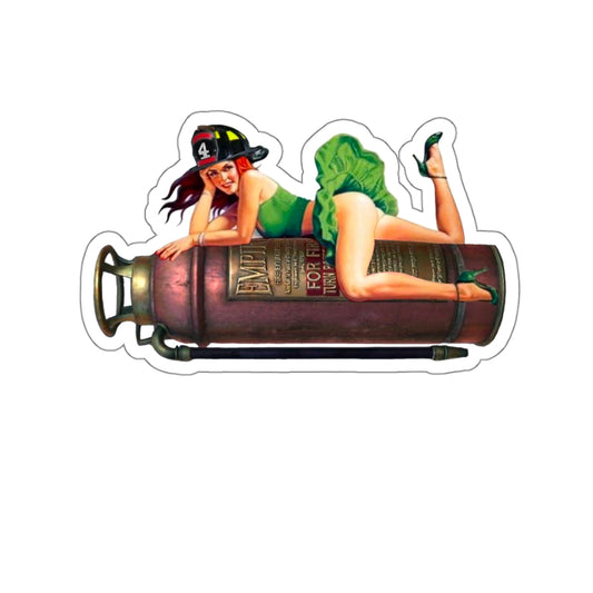 Pinup Girl Sexy Red Head Irish Firefighter hero vintage Kiss Cut Sticker decal