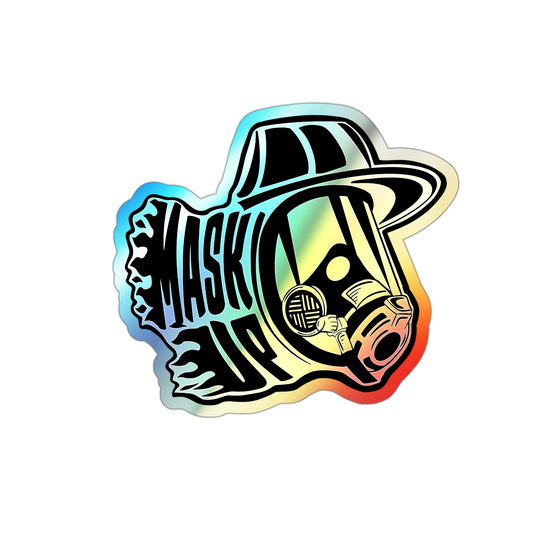 Mask Up SCBA Firefighter Emergency Themed Holographic Die-cut Sticker Design