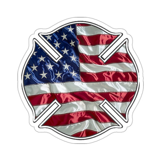 USA Patriotic American Flag firefighter Maltese Cross Kiss-Cut Sticker decal