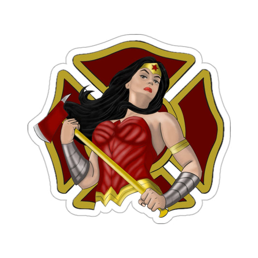 Wonder Woman Illustration Fan Art Firefighter Hero Kiss-Cut Sticker Vinyl Decal