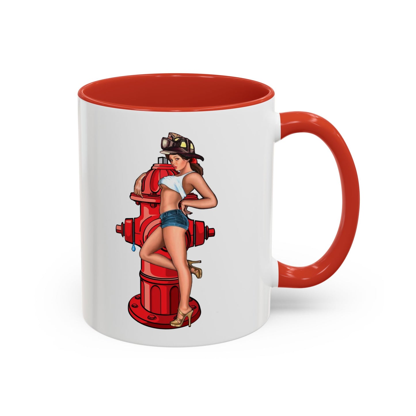 Firefighter hydrant sexy pinup model girl vibrant Accent Coffee Mug, 11oz