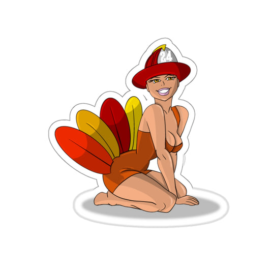 Sexy Pinup Girl Sticker Thanksgiving Themed Turkey Tail Artwork Design