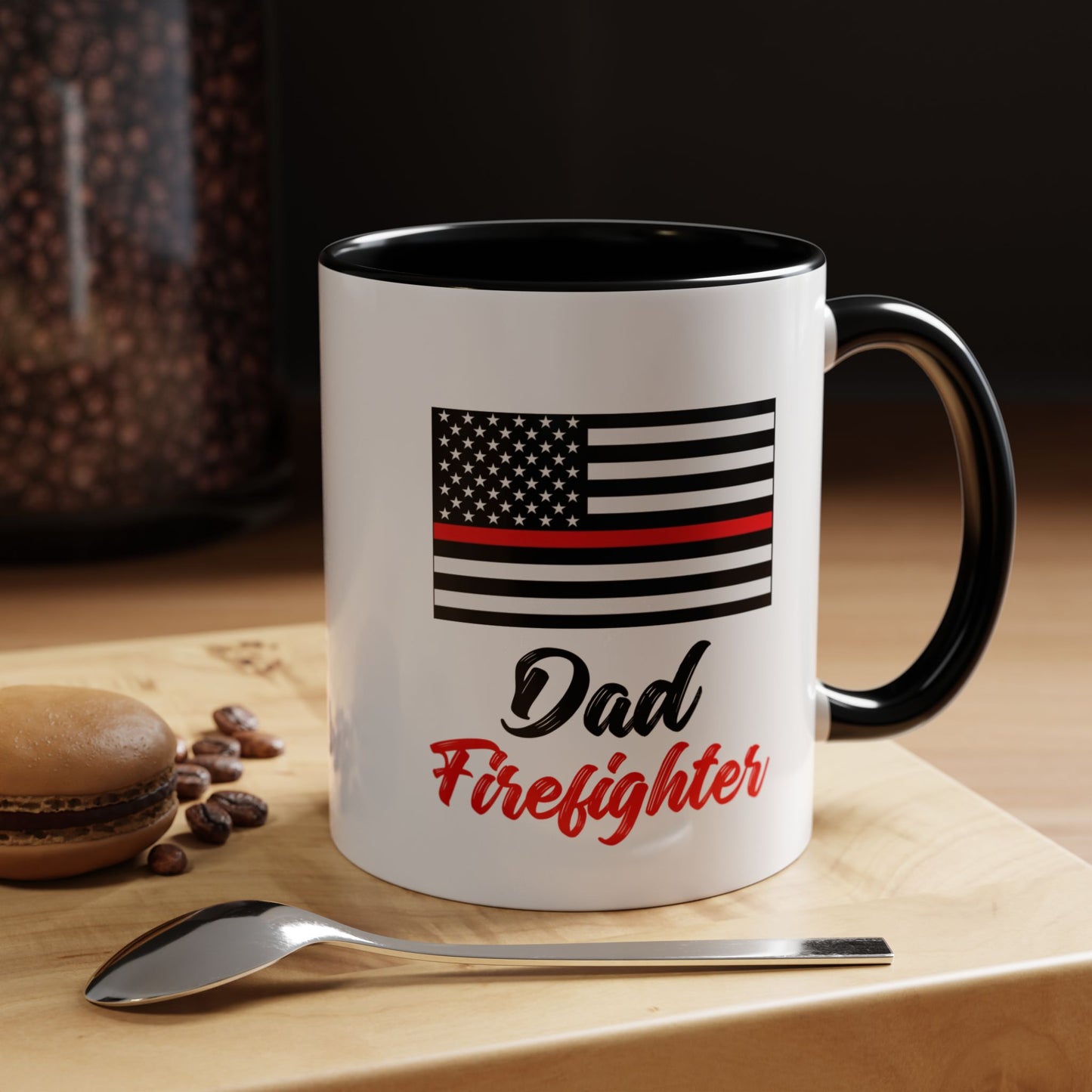 Dad Firefighter Thin Red Line Flag 2024 Wrap Around View Accent Coffee Mug Cup