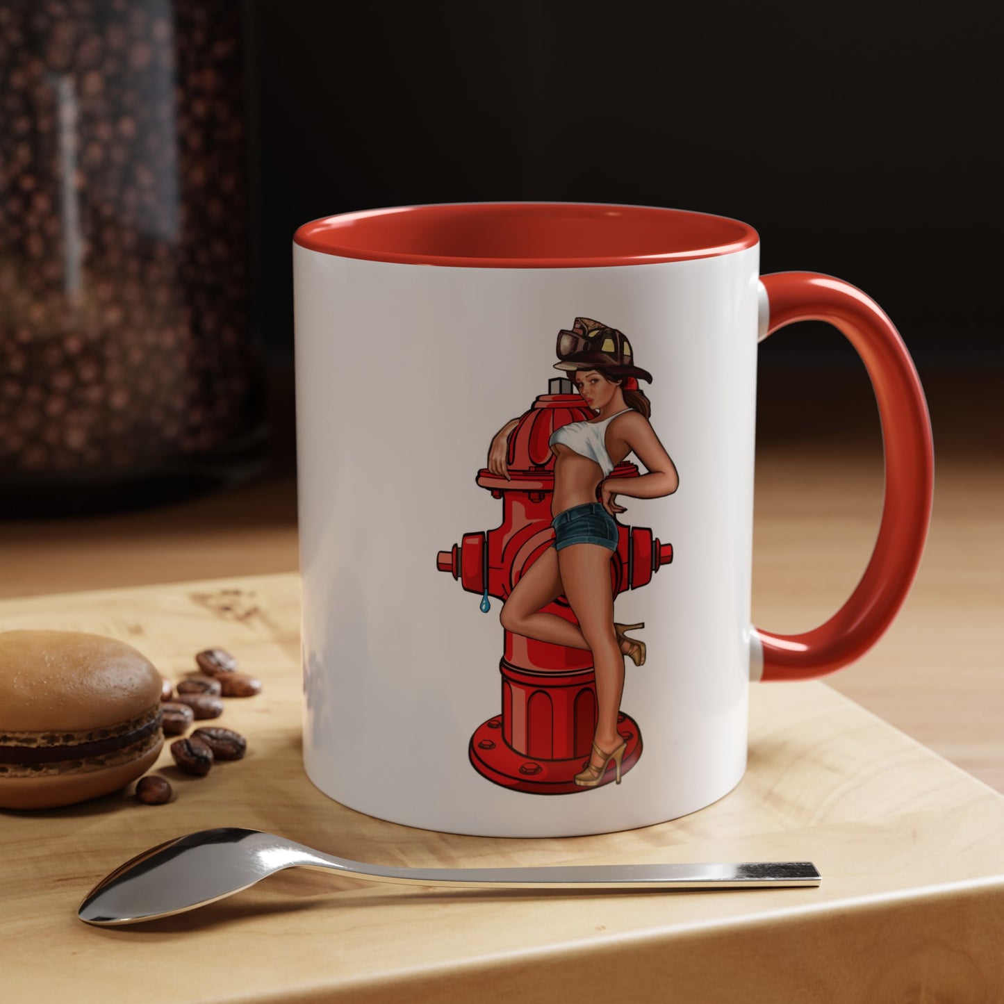 Firefighter hydrant sexy pinup model girl vibrant Accent Coffee Mug, 11oz