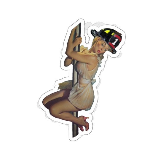 Pinup Blonde Pole Sliding Sexy Firefighter hero vintage Kiss Cut Sticker decal