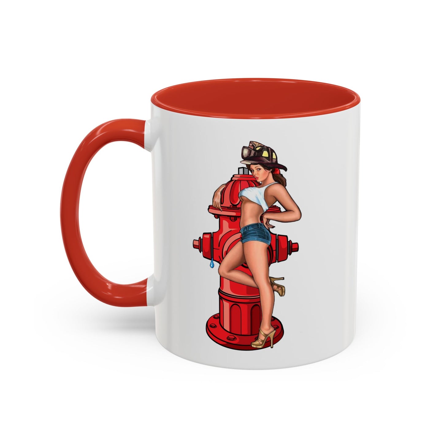 Firefighter hydrant sexy pinup model girl vibrant Accent Coffee Mug, 11oz