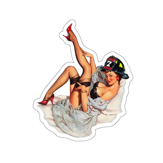 Pinup Girl Brunette Lingerie Firefighter hero vintage Kiss Cut Sticker decal