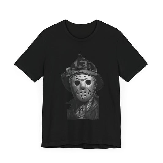 Scary Jason friday the 13th horror firefighter Unisex Jersey Short Sleeve Tee