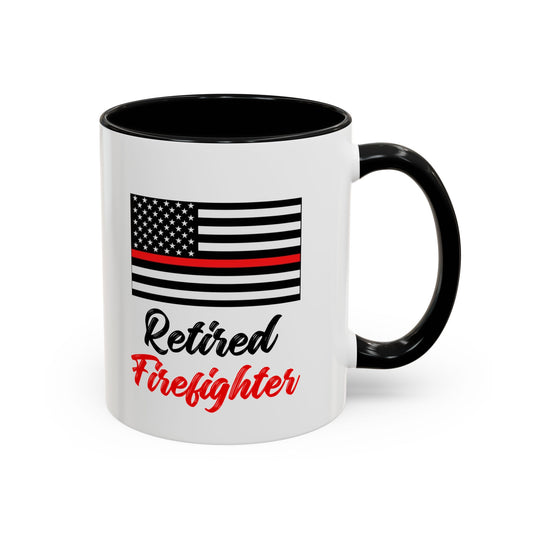 Retired Firefighter Thin Red Line American Flag Wrap Around View Accent Coffee Mug