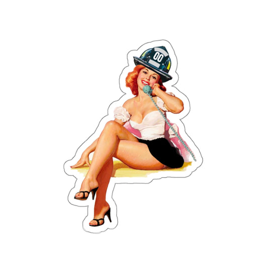 Retro Pinup Sticker Sexy high heels red head Beautiful vintage Model firefighter