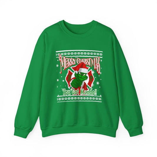 Ugly Christmas Crewneck Sweatshirt The Grinch Firefighter Themed you got Mando Overtime Funny Prank Unisex