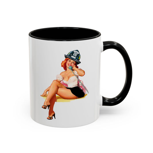 Sexy vintage pinup firefighter telephone model girl Accent Coffee Mug