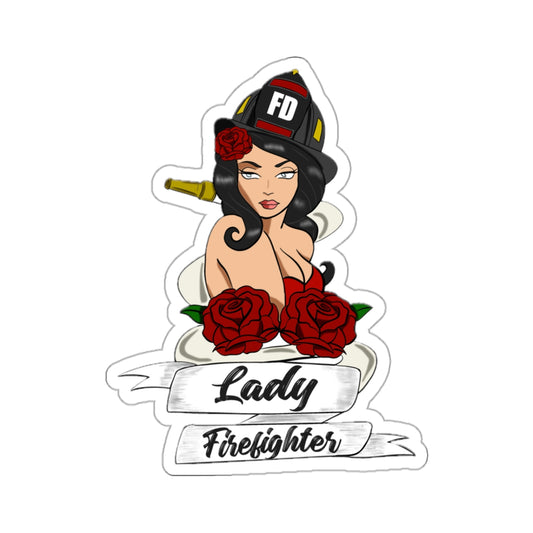 Lady Firefighter Girl Woman Female Hero Retro Art Kiss-Cut Sticker Vinyl Decal